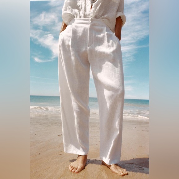 ZARA 100% LINEN PANTS WITH DARTS ZW COLLECTION - Picture 7 of 11